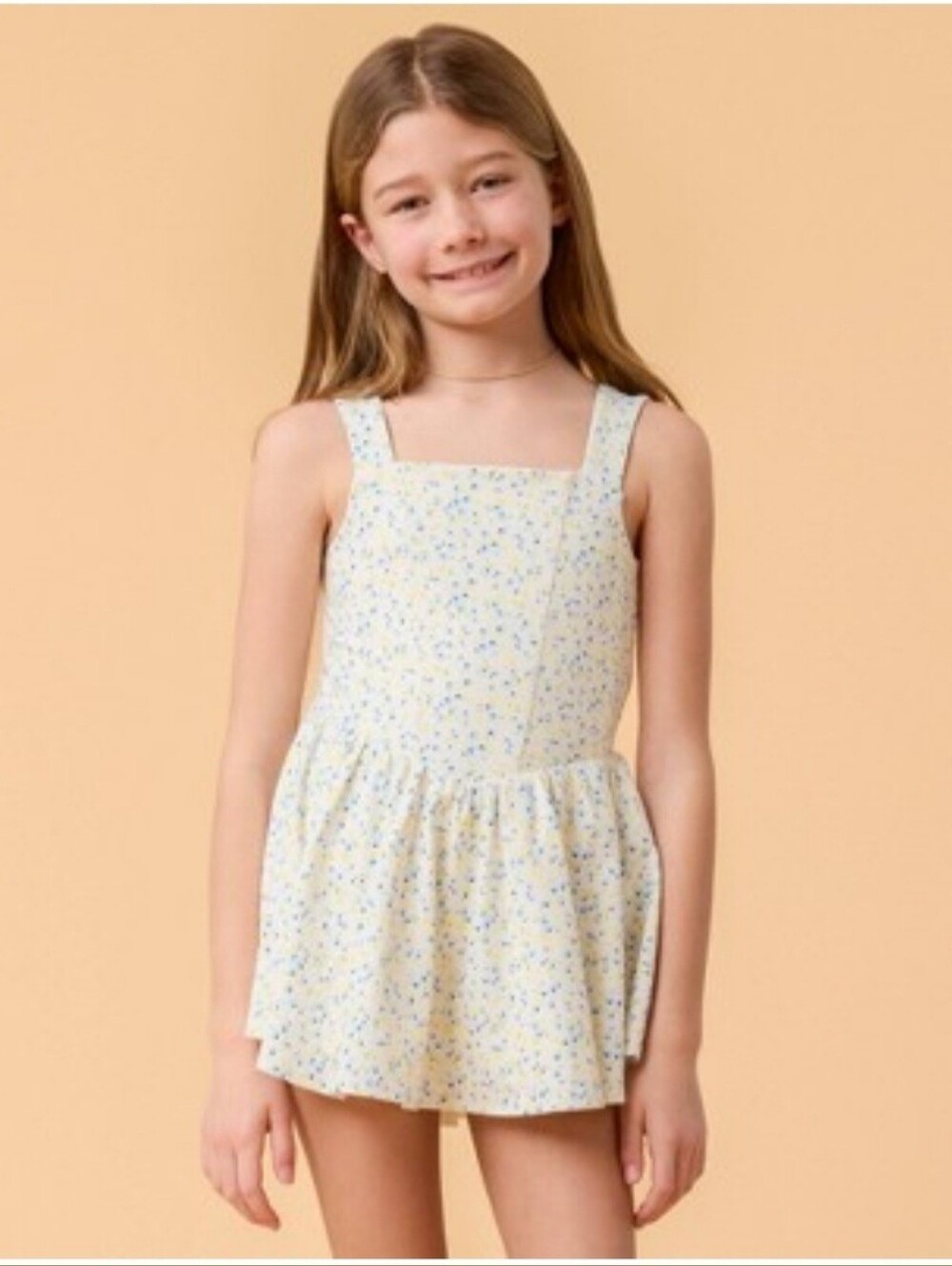 Blogilates Girls' Mommy & Me Princess Bow Back Dress - White Floral Print XL